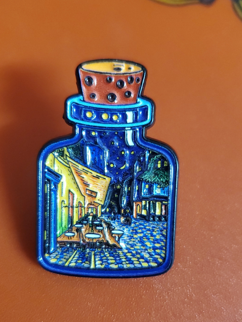 Blue Night Street Bottle Art Pin